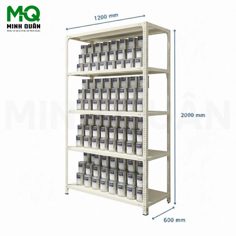 Kệ Sắt V Lỗ 5 Tầng D1200 x R600 x C2000