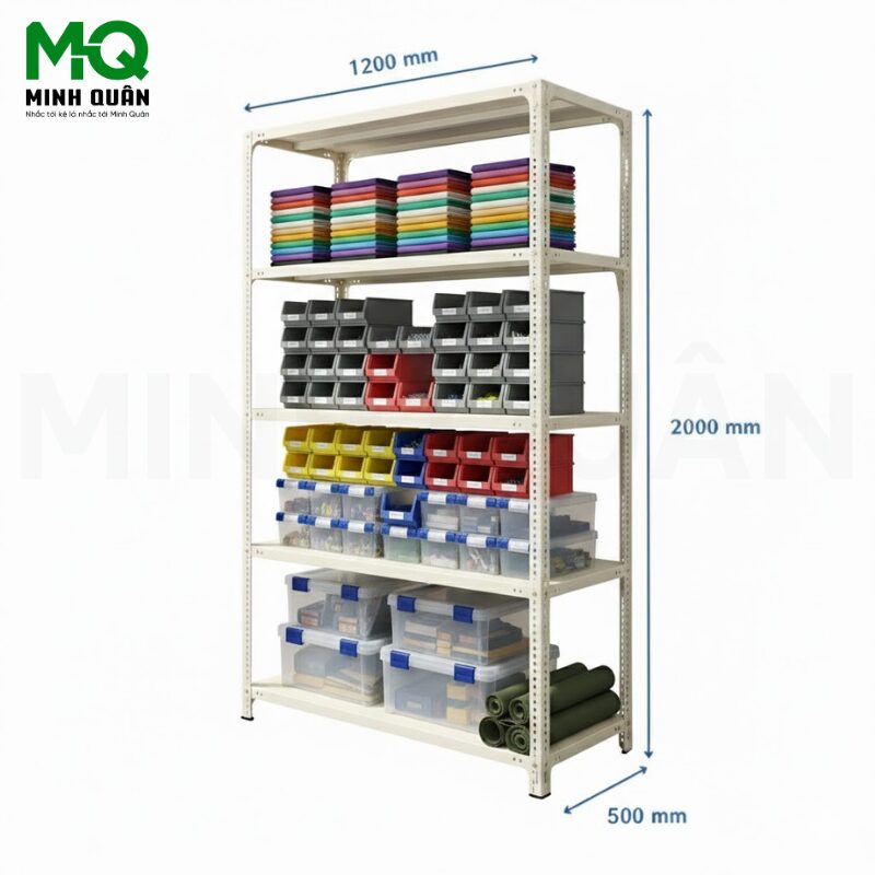 Kệ Sắt V Lỗ 5 Tầng – D1200 x R500 x C2000 (mm)