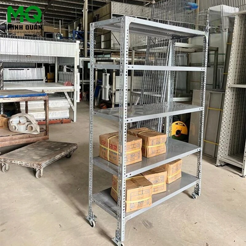 Kệ Sắt Lỗ Chữ V Đa Tầng Gắn Bánh Xe 