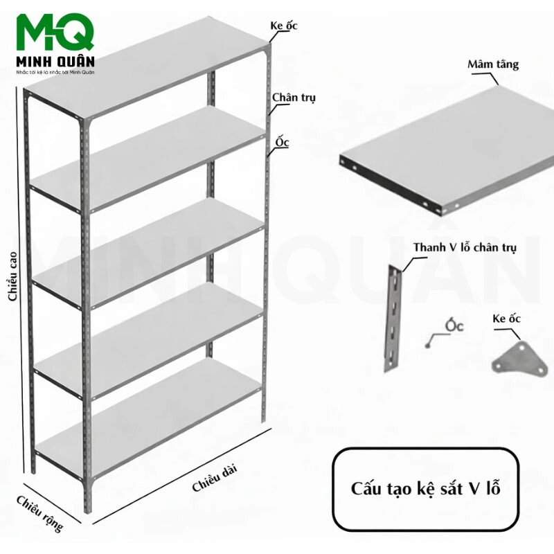 Kệ Sắt Lỗ Chữ V 5 Tầng 