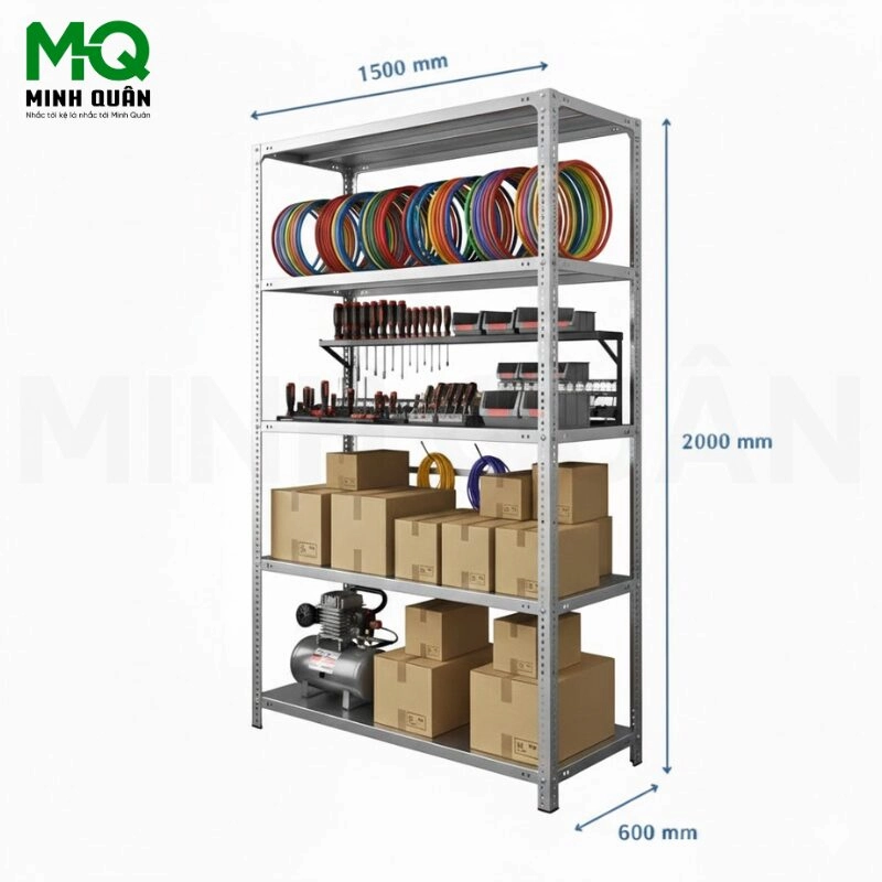 Kệ Sắt V Lỗ 5 Tầng – D1500 x R600 x C2000 
