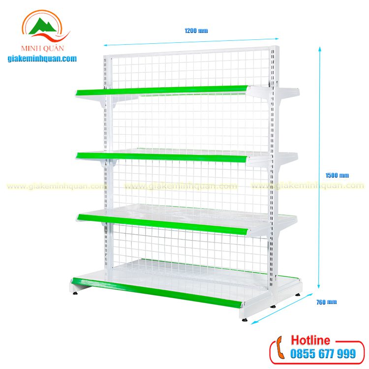 Kệ tạp hóa, kệ đôi lưng tôn lưới 4 tầng