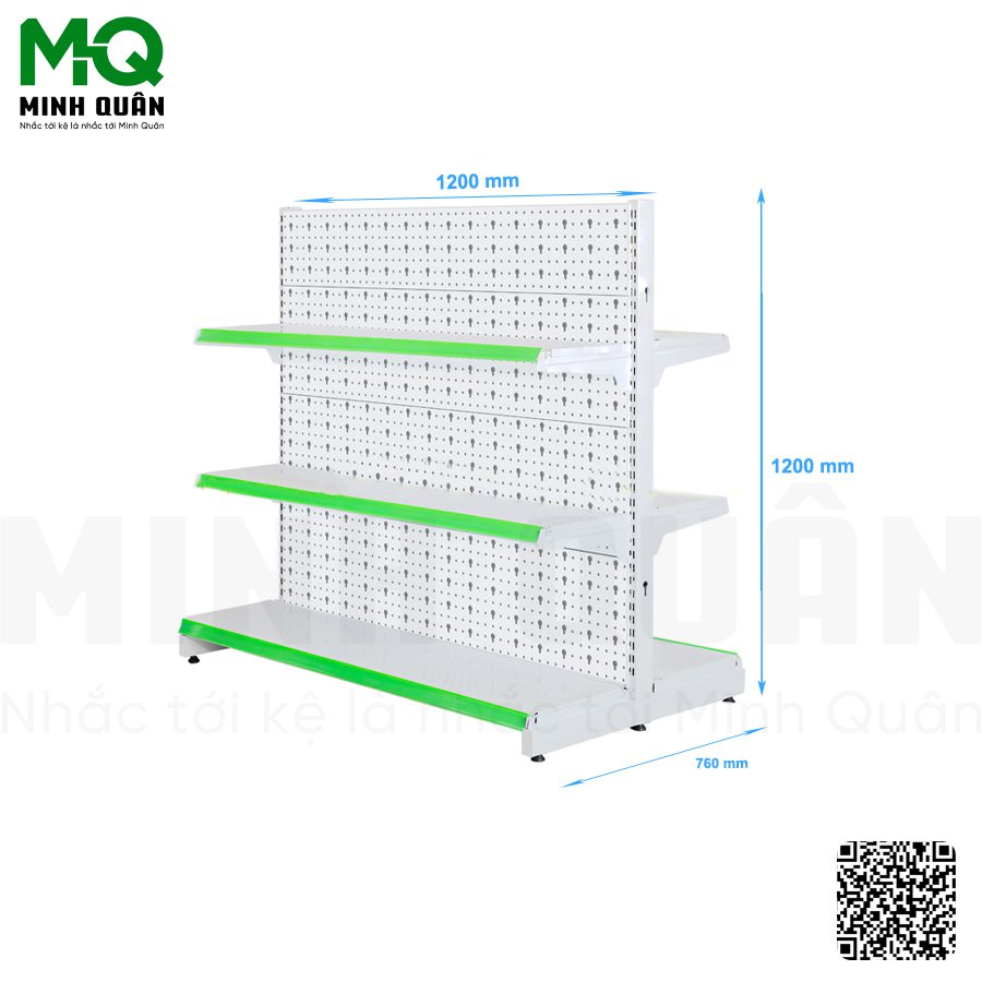 Kệ đôi Siêu Thị Lưng Tôn lỗ khóa 3 Tầng 1200mm x 1200mm
