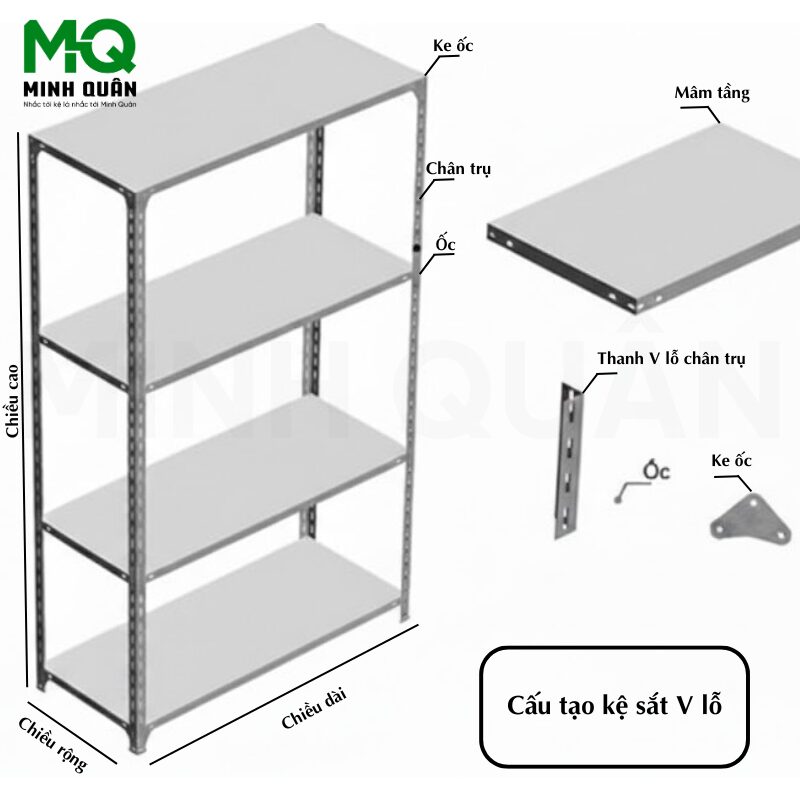 Kệ Sắt Lỗ Chữ V 4 Tầng Minh Quân